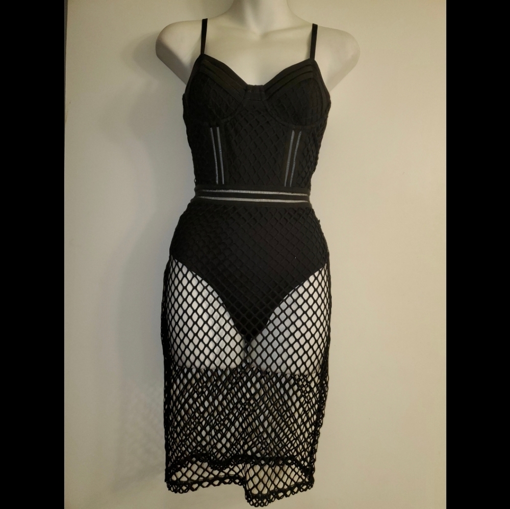 SEXY SHEER LITTLE BLACK DRESS WITH BODYSUIT